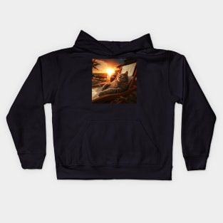 Sundown Serenity - Feline's Coastal Retreat Kids Hoodie